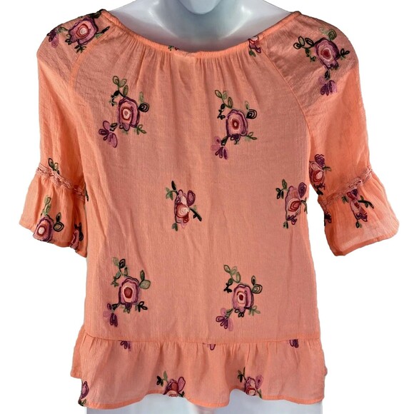 Fig And Flower Anthropologie Women’s Large Blouse Orange Embroidery Flowers Boho - Picture 6 of 10